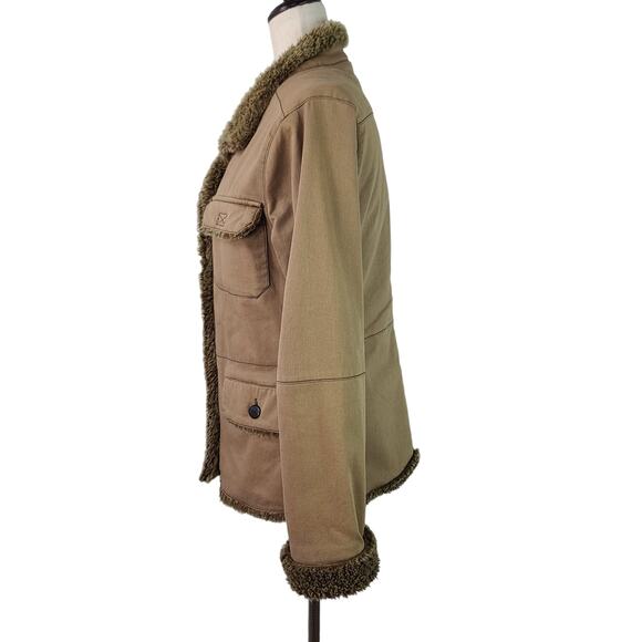 Aventura Brown Faux Fur Lined Field Jacket Barn Coat Women's S - Picture 2 of 6